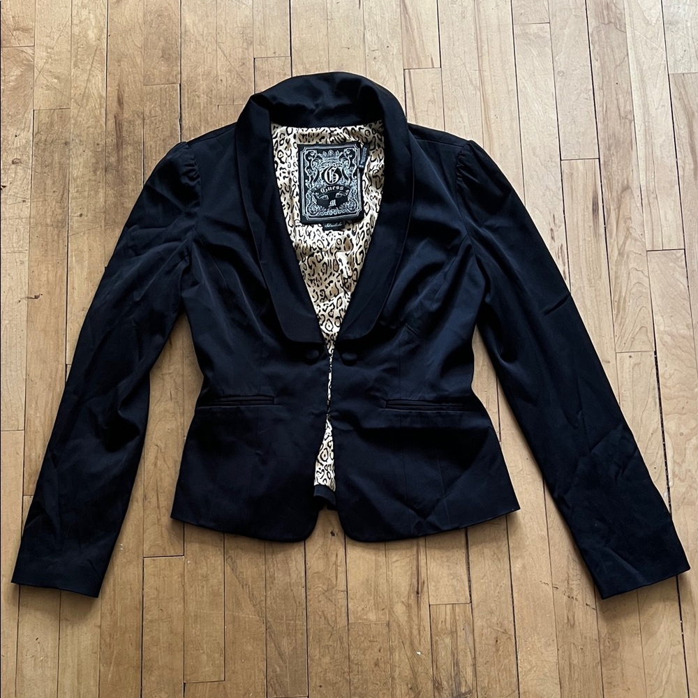 Guess Black Women's Blazer with Leopard Lining